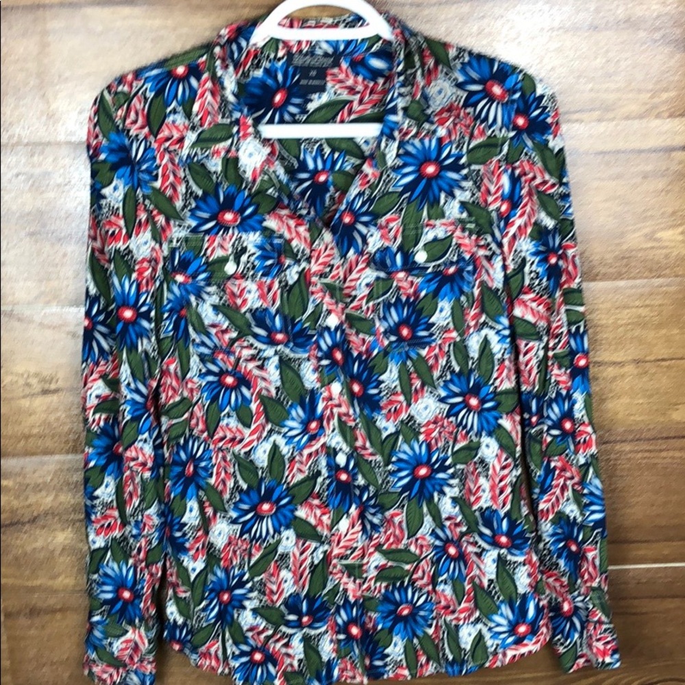 Lucky Brand Floral printed long sleeve blouse button down shirt size XS